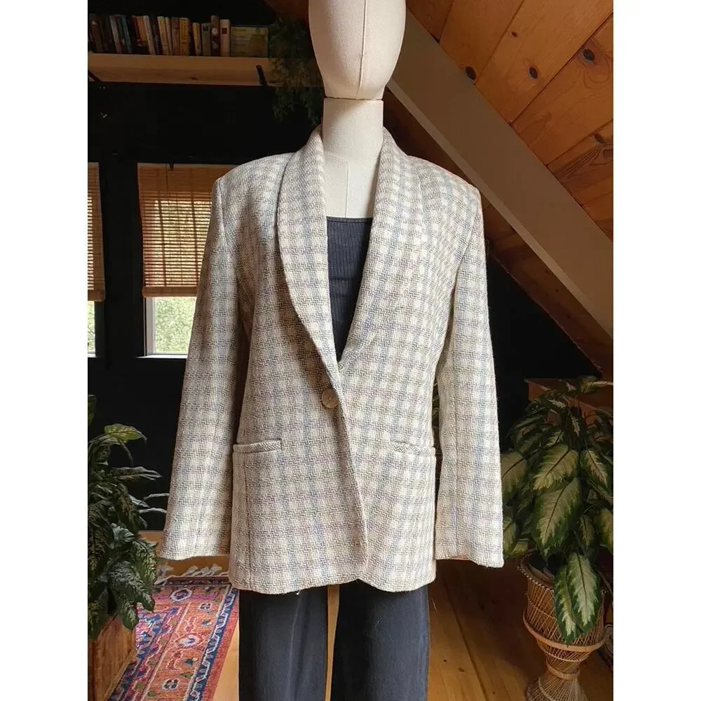 Plaid Blazer Wool Vintage Pastel
